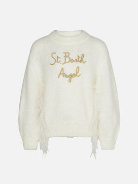 Girl brushed white crewneck sweater with embroidery - MC2 Saint Barth