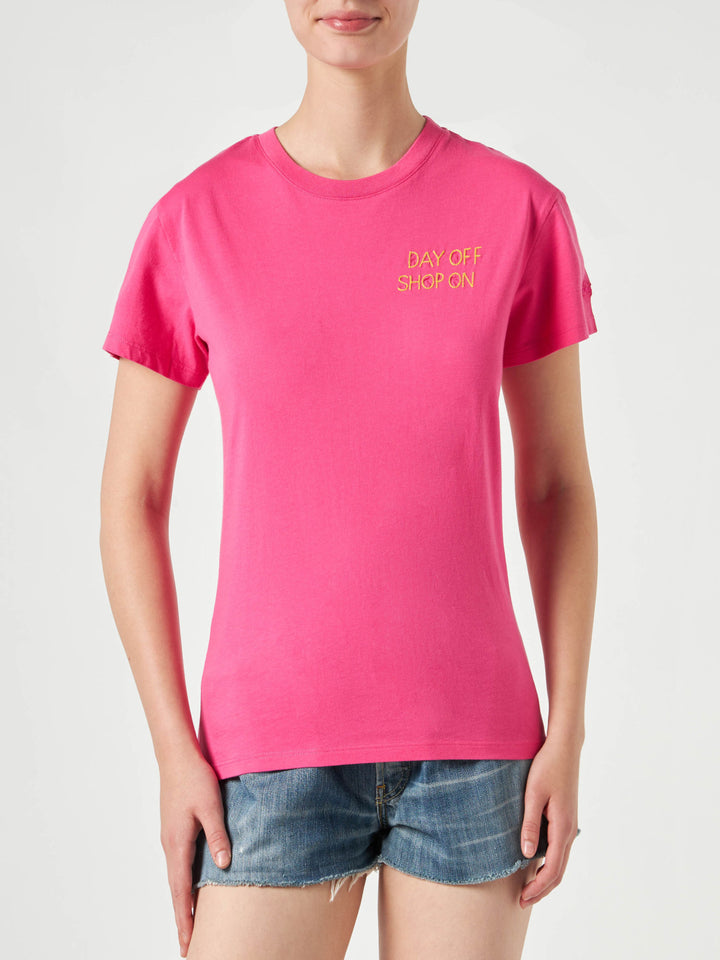 Woman fucsia cotton t-shirt with embroidery - MC2 Saint Barth