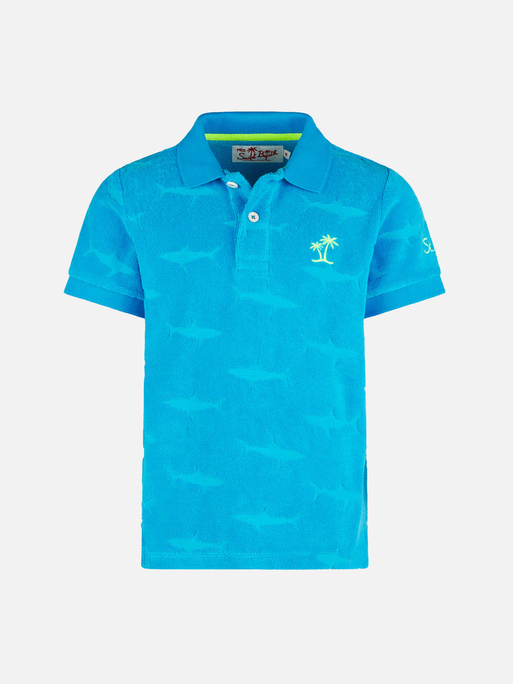 Boy bluette polo with terry embossed sharks - MC2 Saint Barth