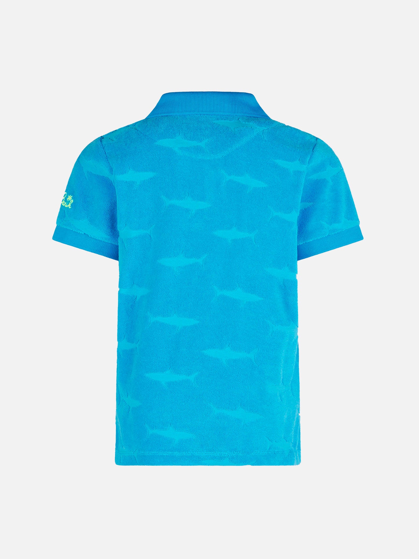 Boy bluette polo with terry embossed sharks - MC2 Saint Barth