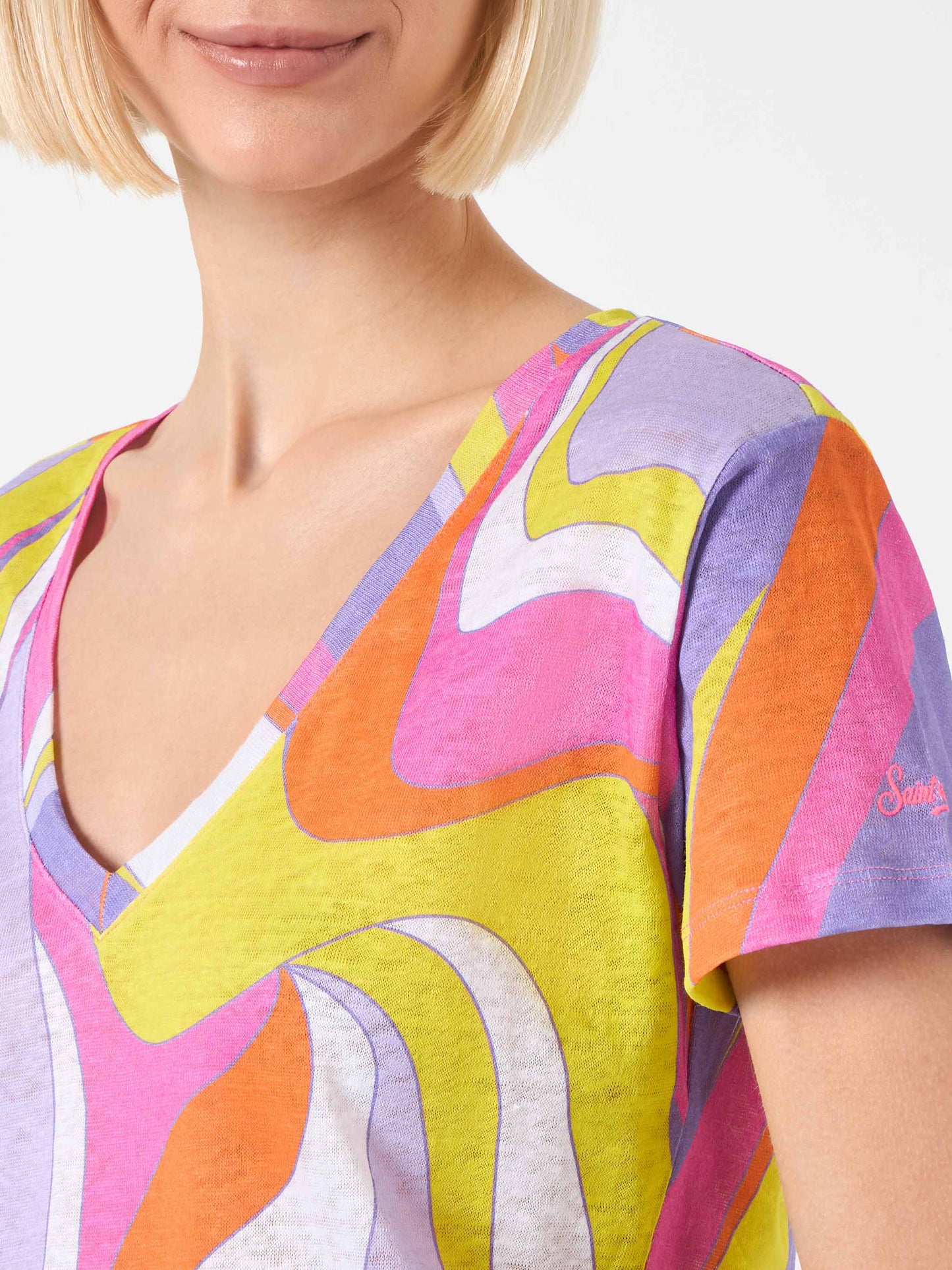 Woman linen t-shirt with wave print - MC2 Saint Barth