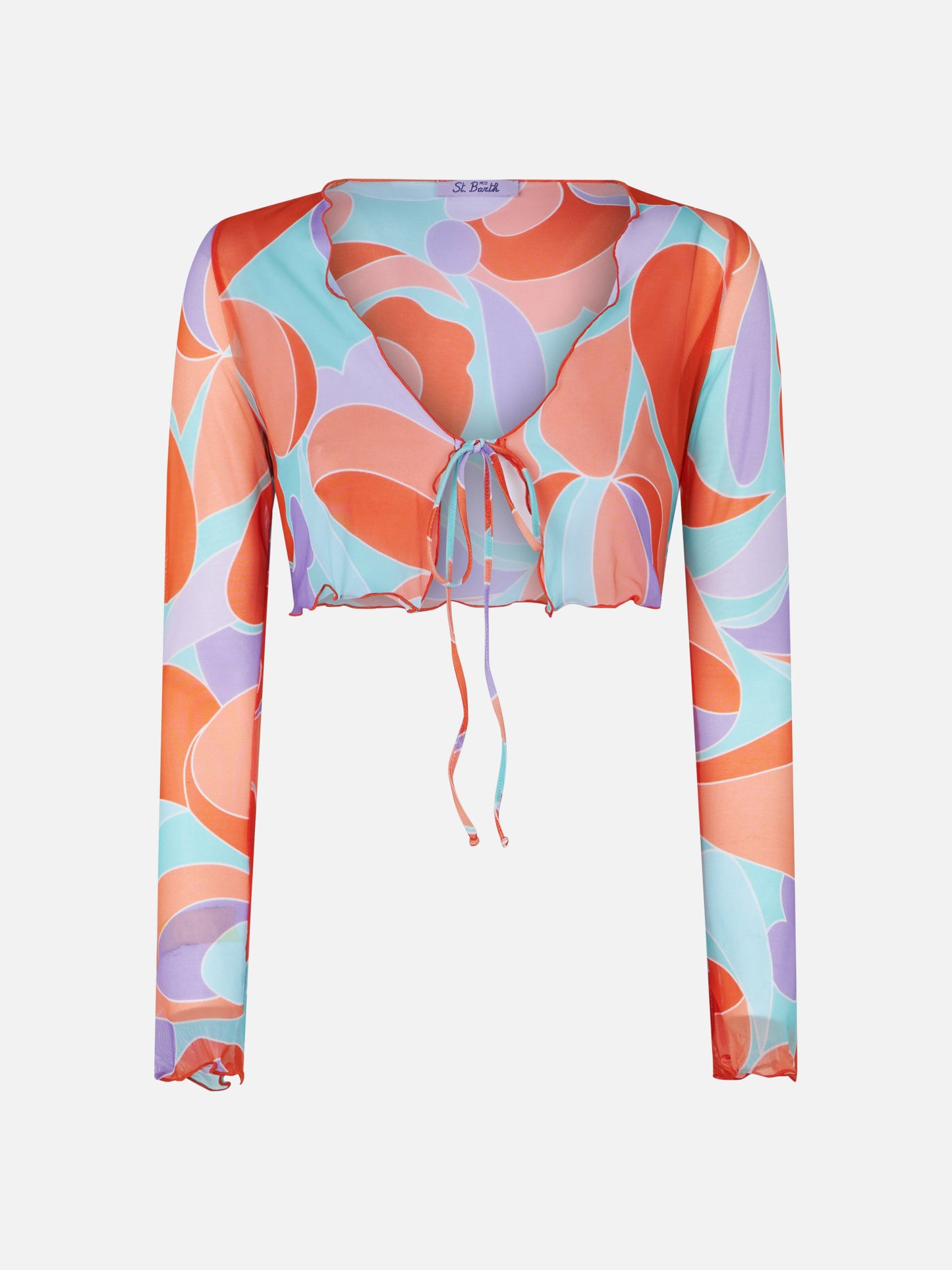 Woman tulle crop cardigan with wave print - MC2 Saint Barth