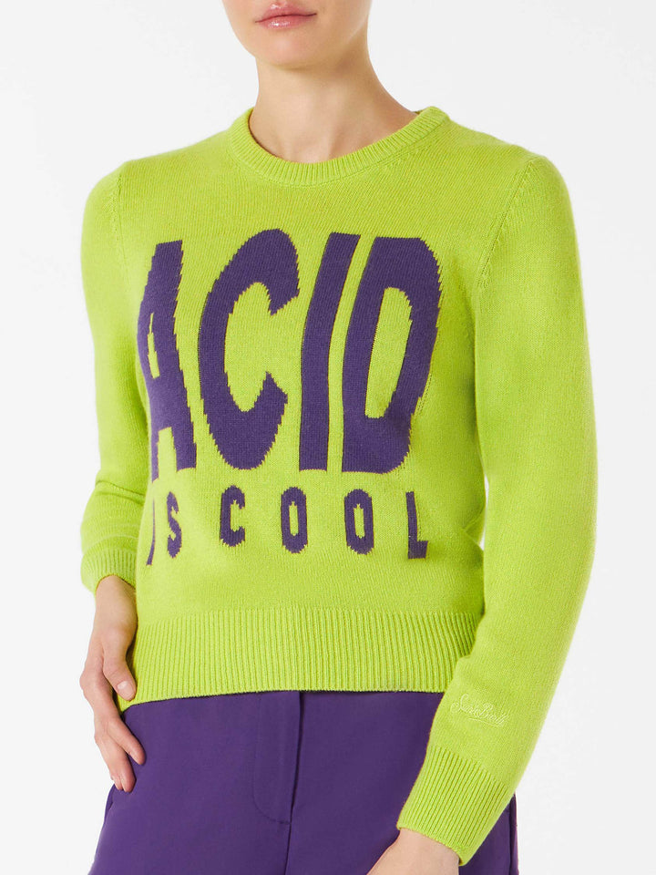 Woman acid green sweater "Acid is cool" - MC2 Saint Barth