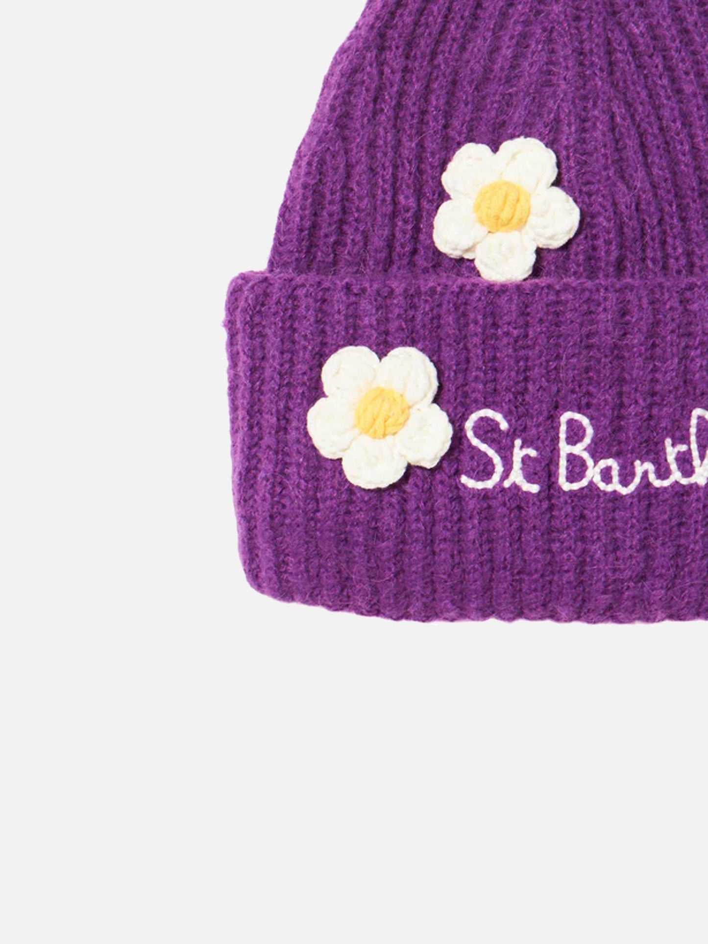 Woman brushed and ultra soft beanie with daisies appliqués - MC2 Saint Barth