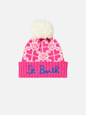 Woman fluo pink beanie with pattern - MC2 Saint Barth