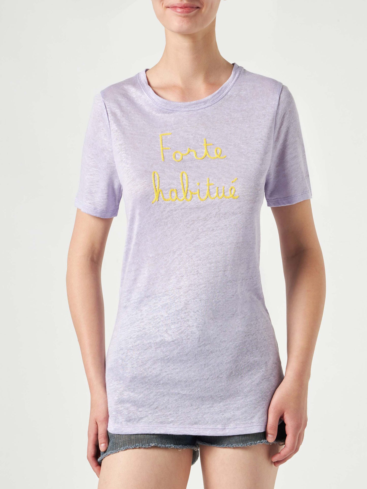 Linen t-shirt with Forte Habituè embroidery