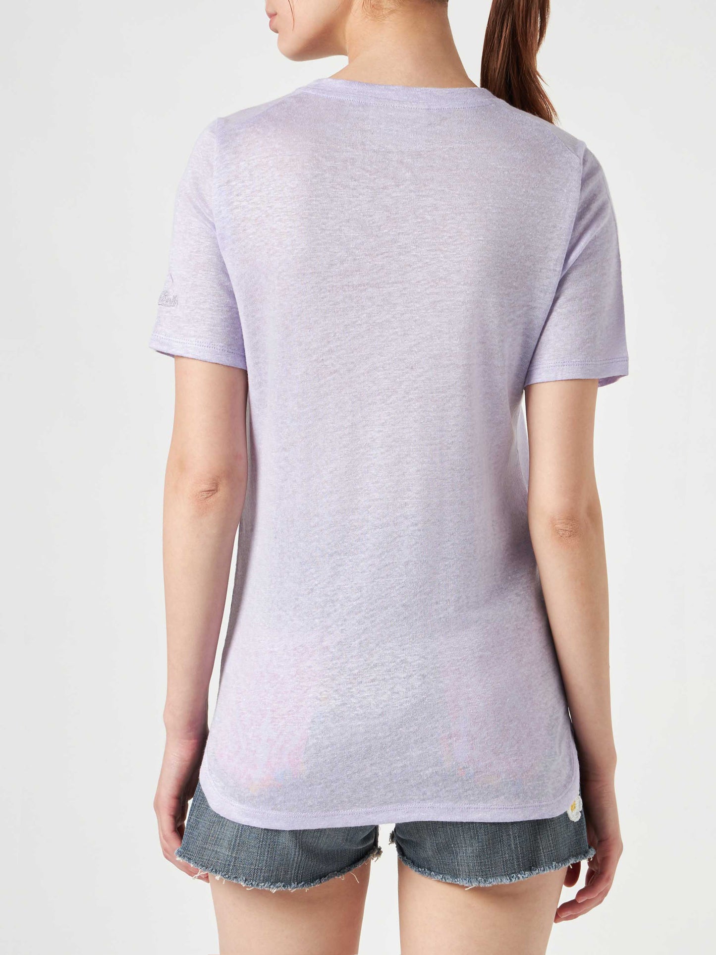Linen t-shirt with Porto Cervo Queen embroidery