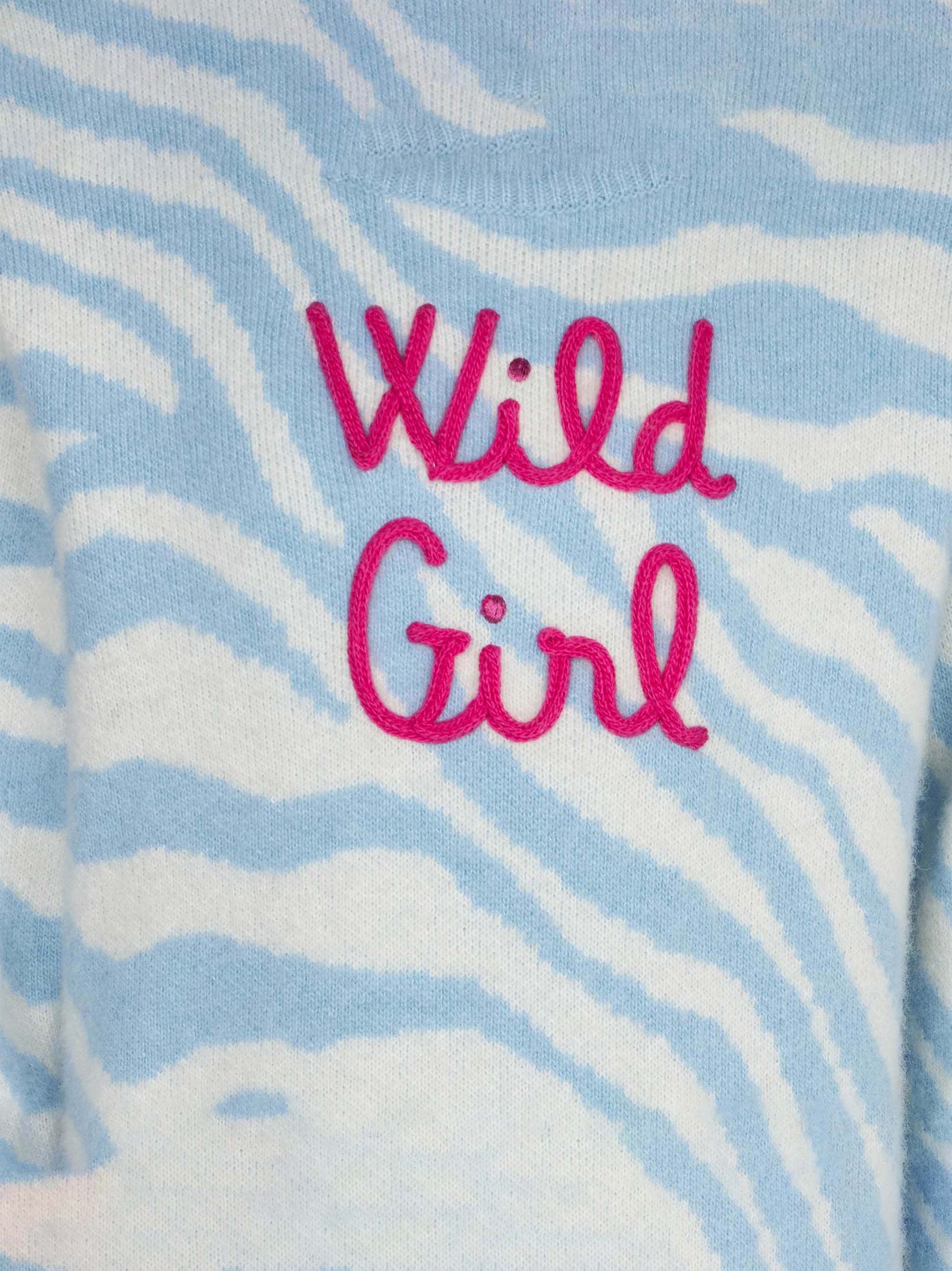 Girl zebra print brushed sweater with Wild Girl embroidery - MC2 Saint Barth