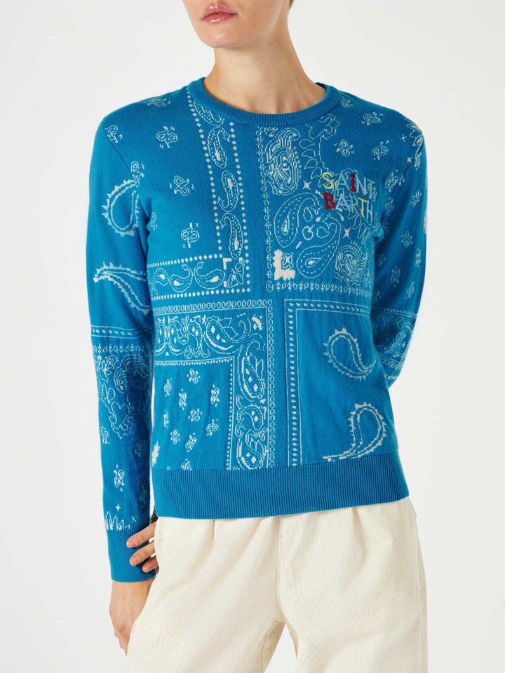 Woman sweater with bandanna print and Saint Barth embroidery - MC2 Saint Barth