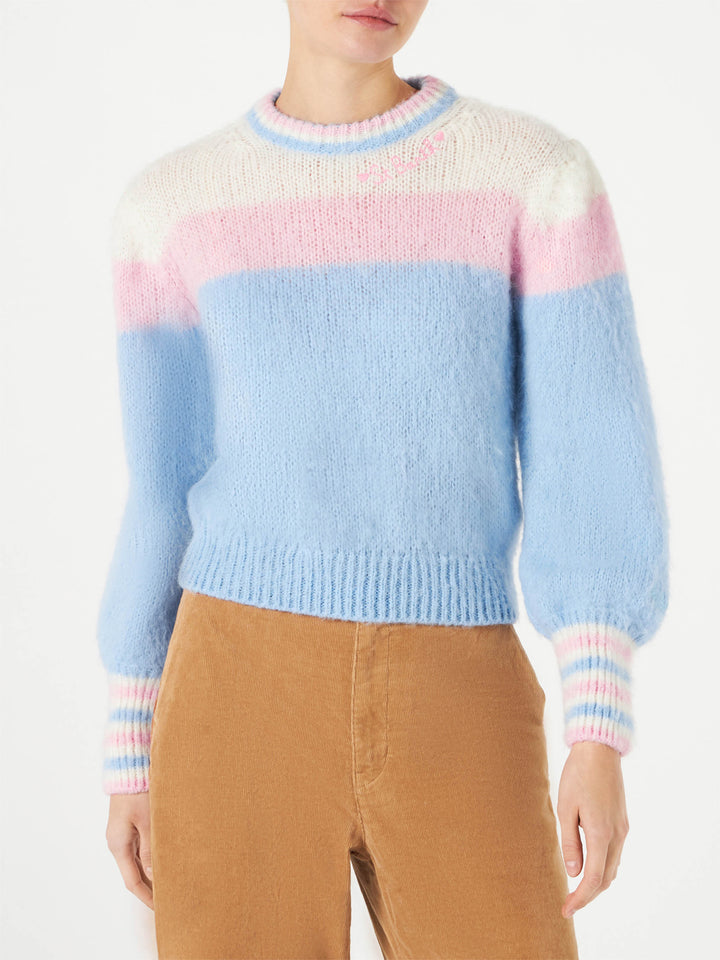 Brushed knit sweater with puff sleeves and St. Barth embroidery - MC2 Saint Barth