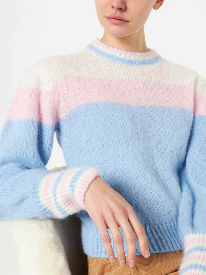 Brushed knit sweater with puff sleeves and St. Barth embroidery - MC2 Saint Barth