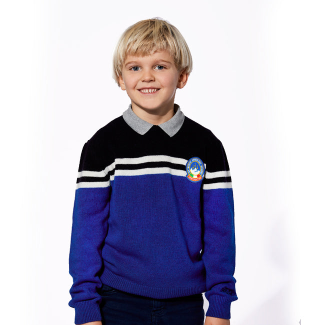 Blauer Jungenpullover mit Aufnäher