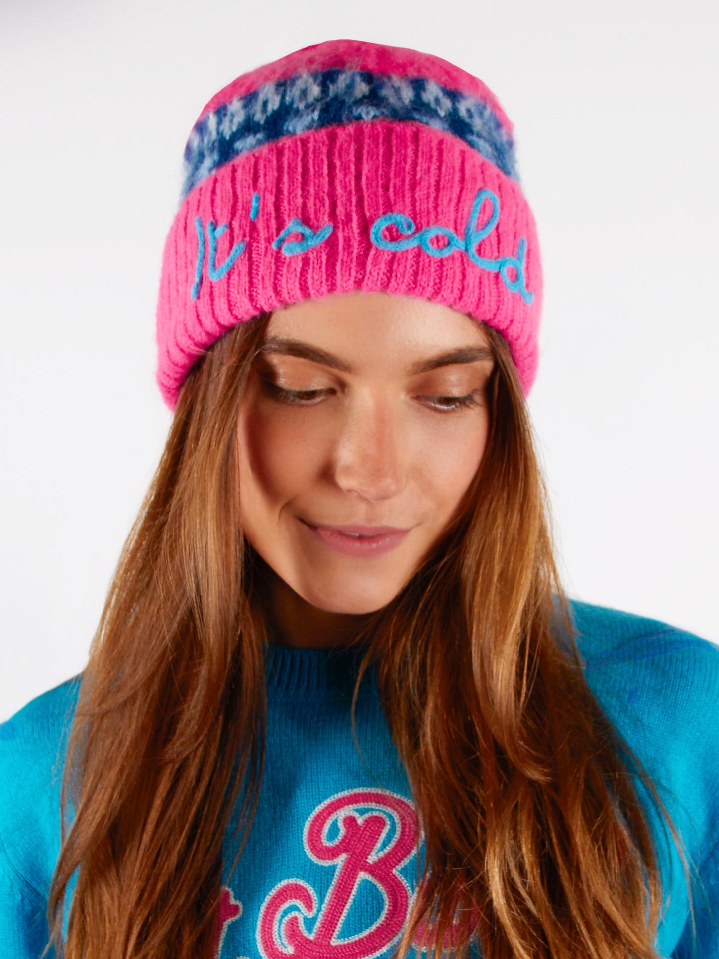 Woman soft beanie with nordic jacquard and embroidery - MC2 Saint Barth