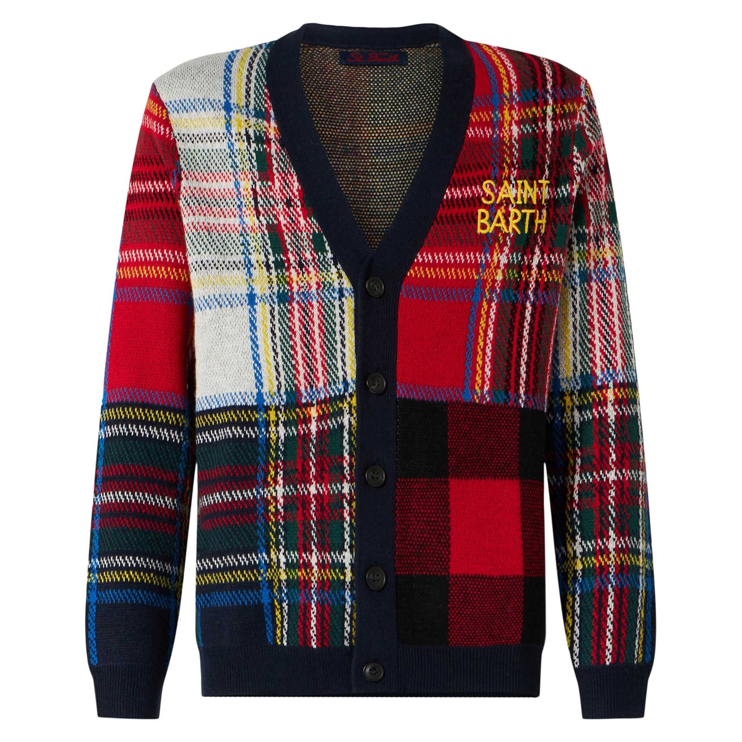Man tartan knitted cardigan with Saint Barth embroidery - MC2 Saint Barth