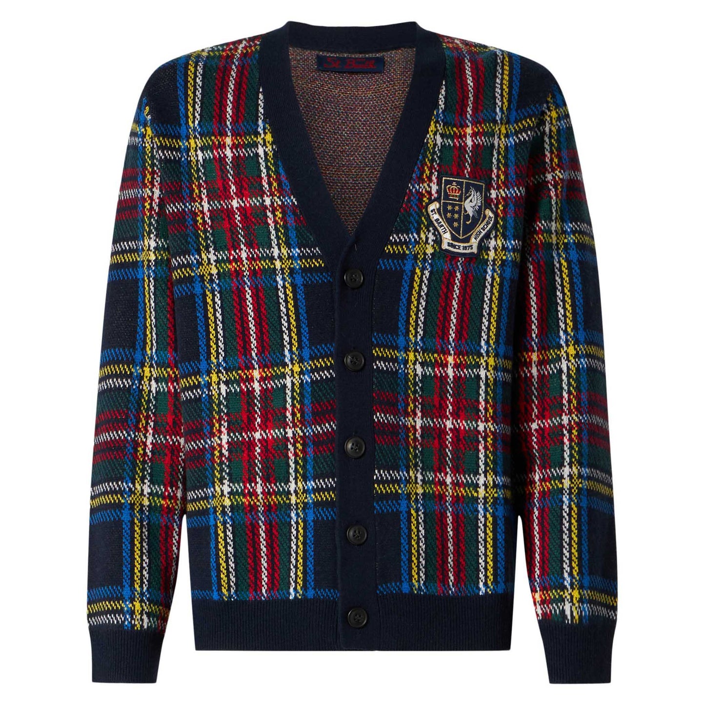 Man tartan knitted cardigan with patch - MC2 Saint Barth