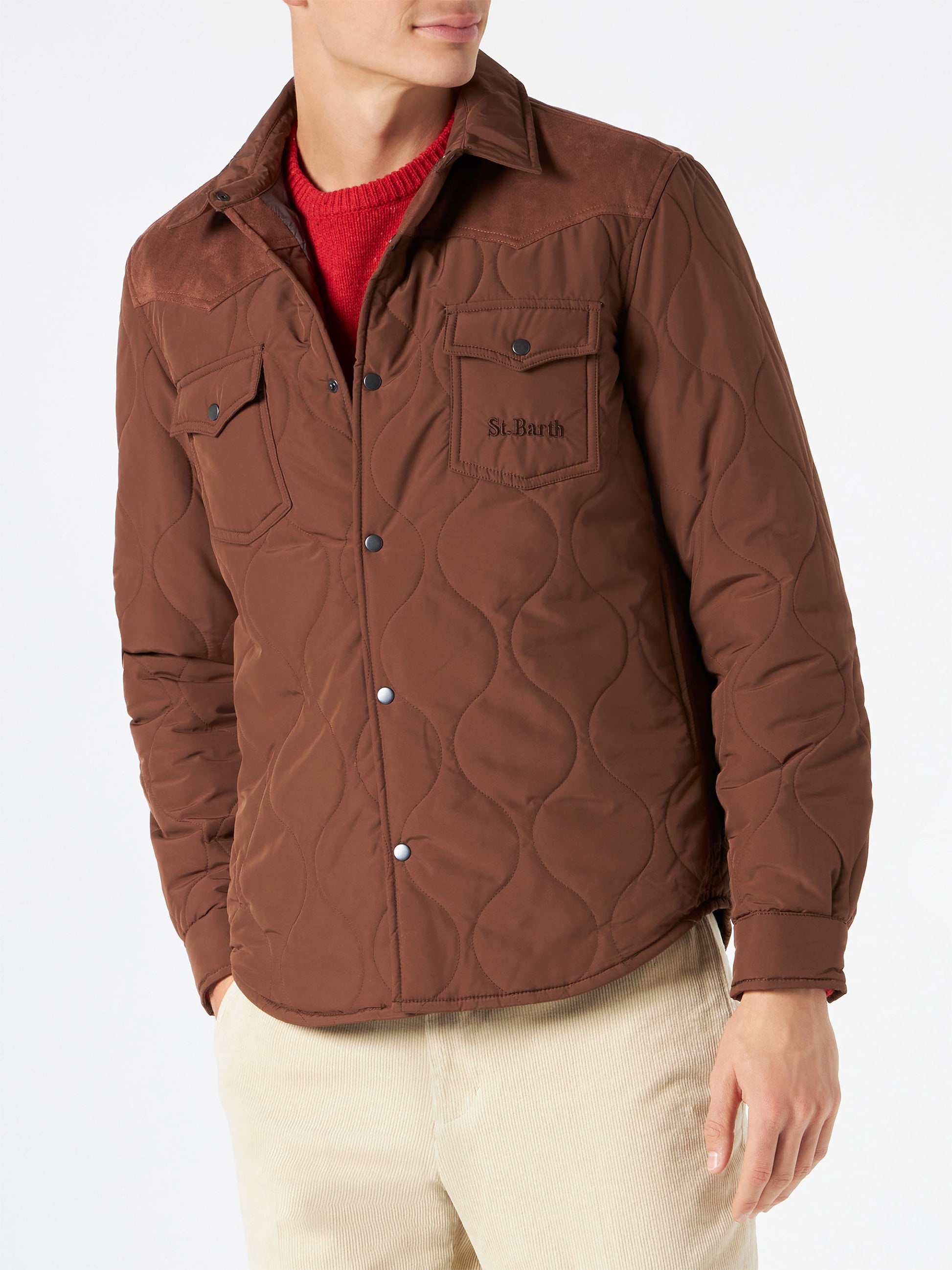 Man brown padded overshirt with patch pockets - MC2 Saint Barth