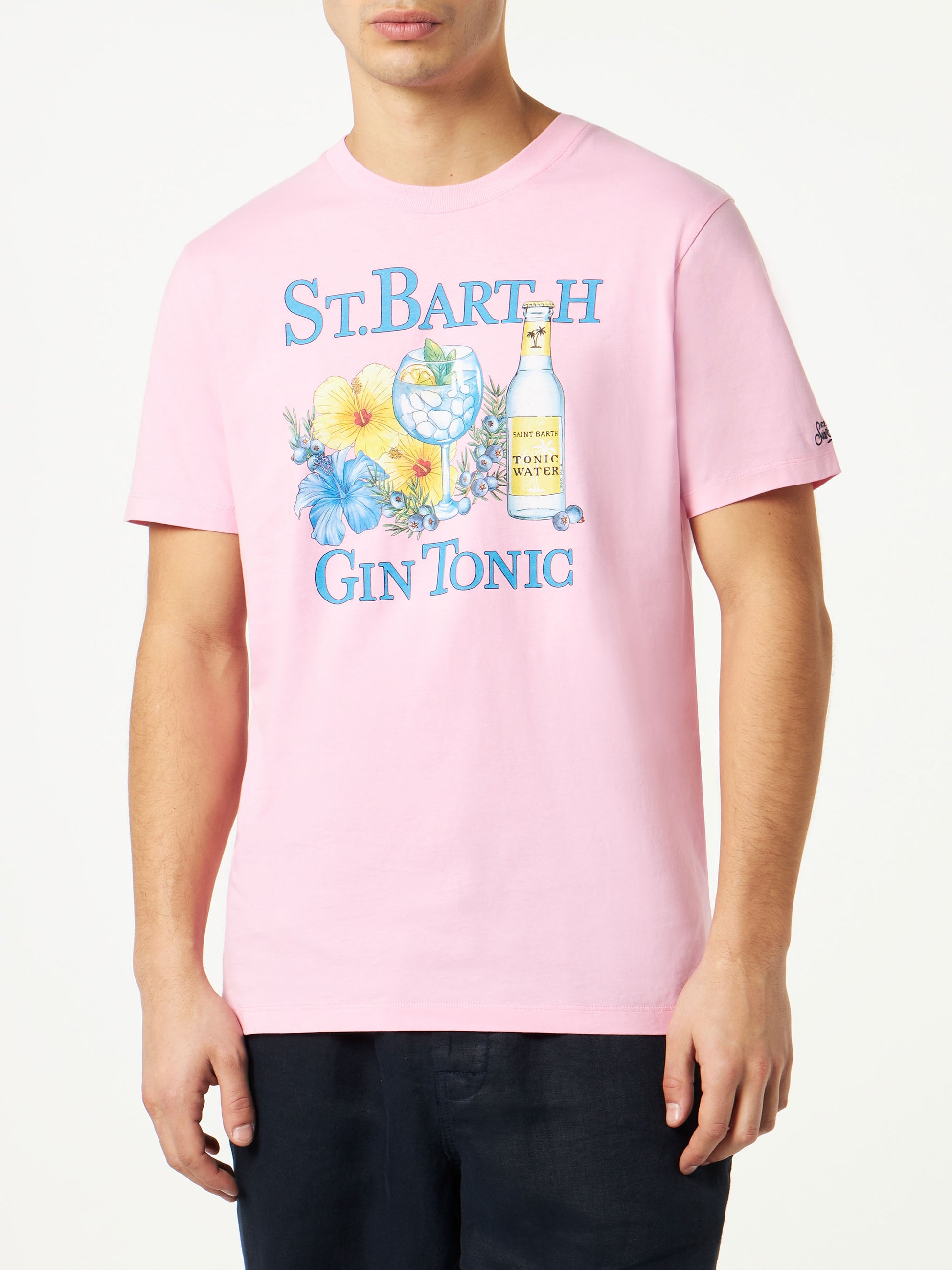 Man cotton t-shirt with Gin and flower print - MC2 Saint Barth