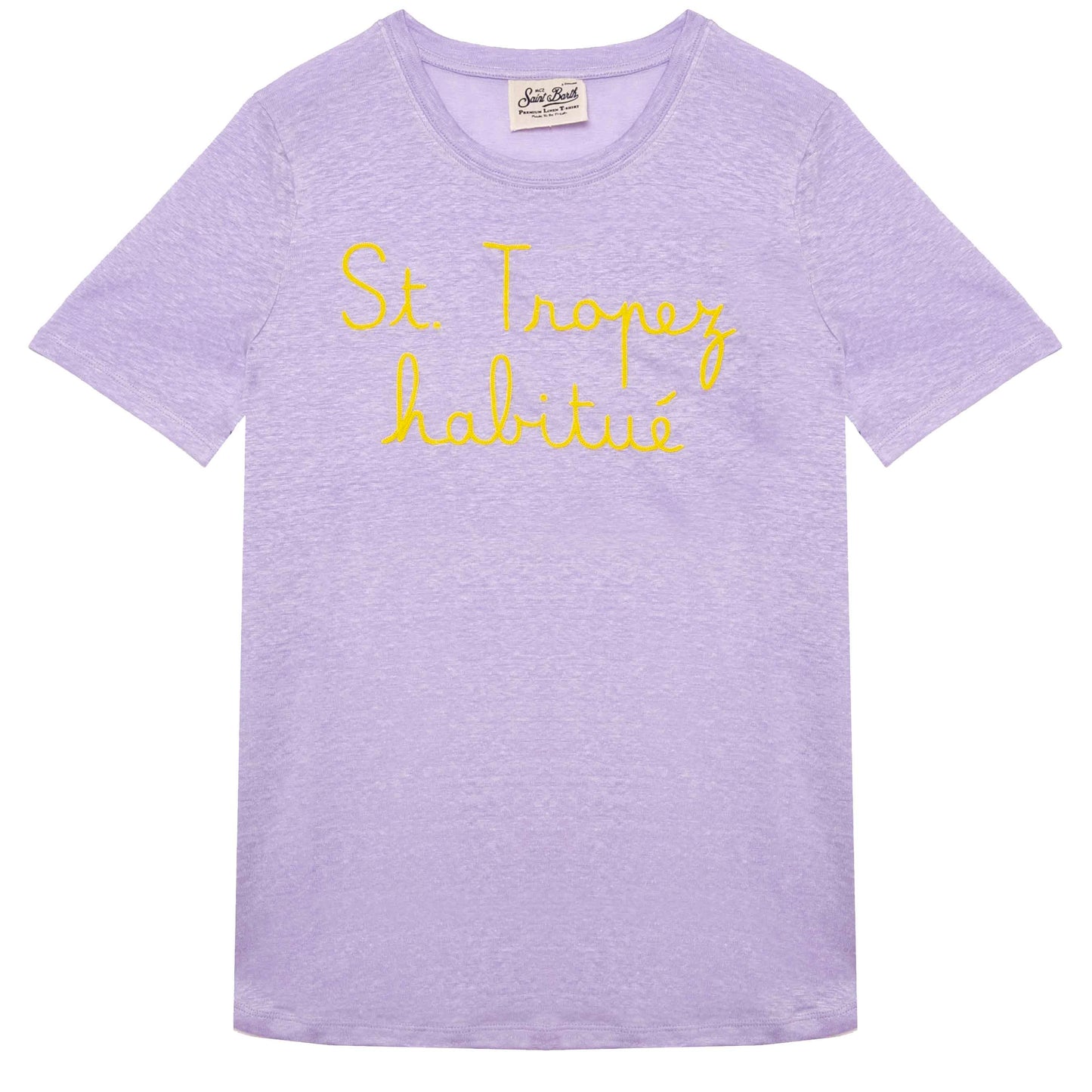 Leinen-T-Shirt mit St. Tropez Habituè-Stickerei