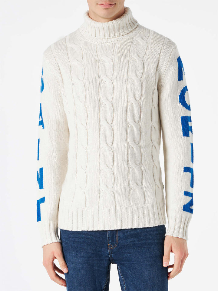 Man turtleneck braided sweater with Saint Moritz print - MC2 Saint Barth