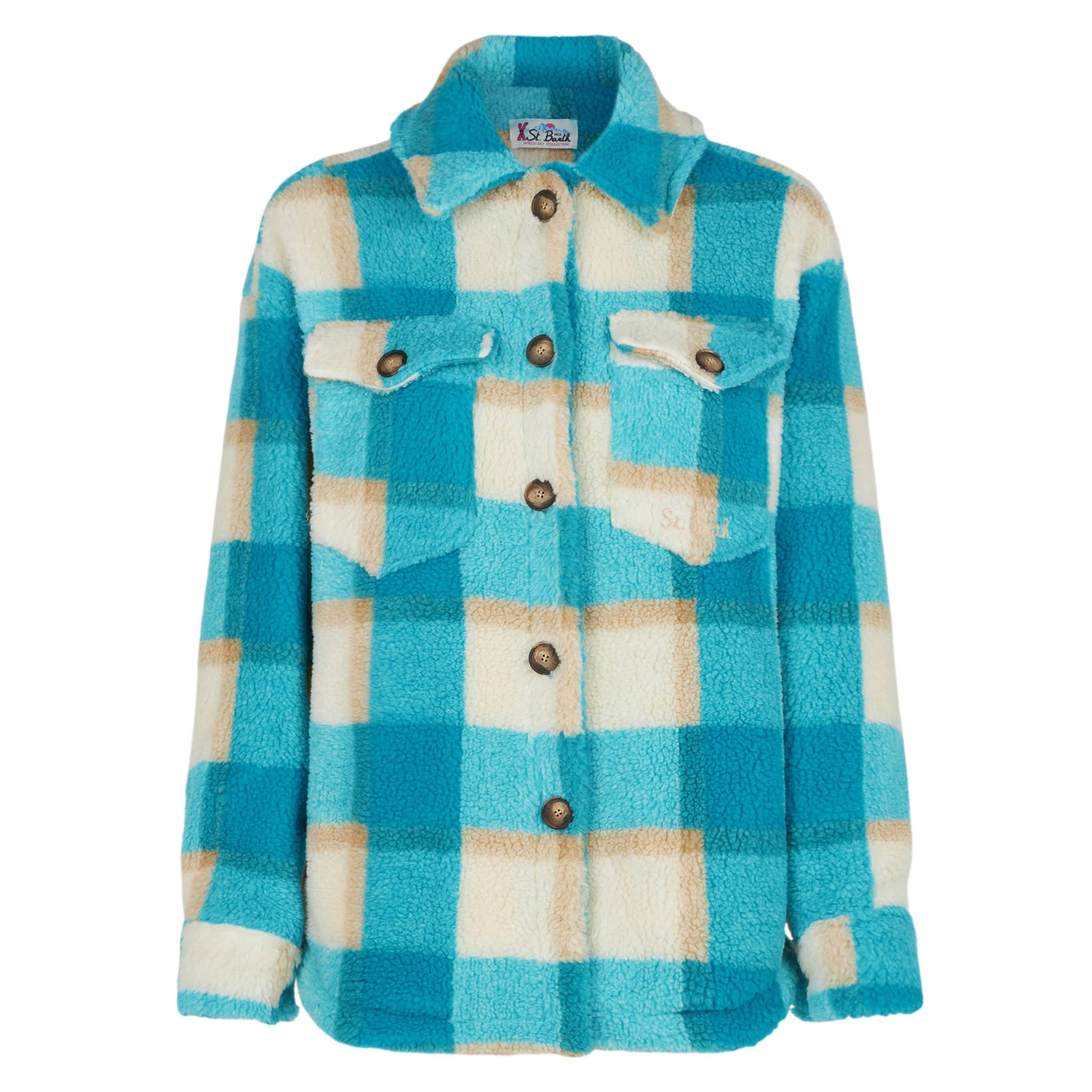 Woman sherpa overshirt with tartan pattern - MC2 Saint Barth