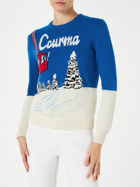 Woman sweater with Courma vintage postcard print - MC2 Saint Barth