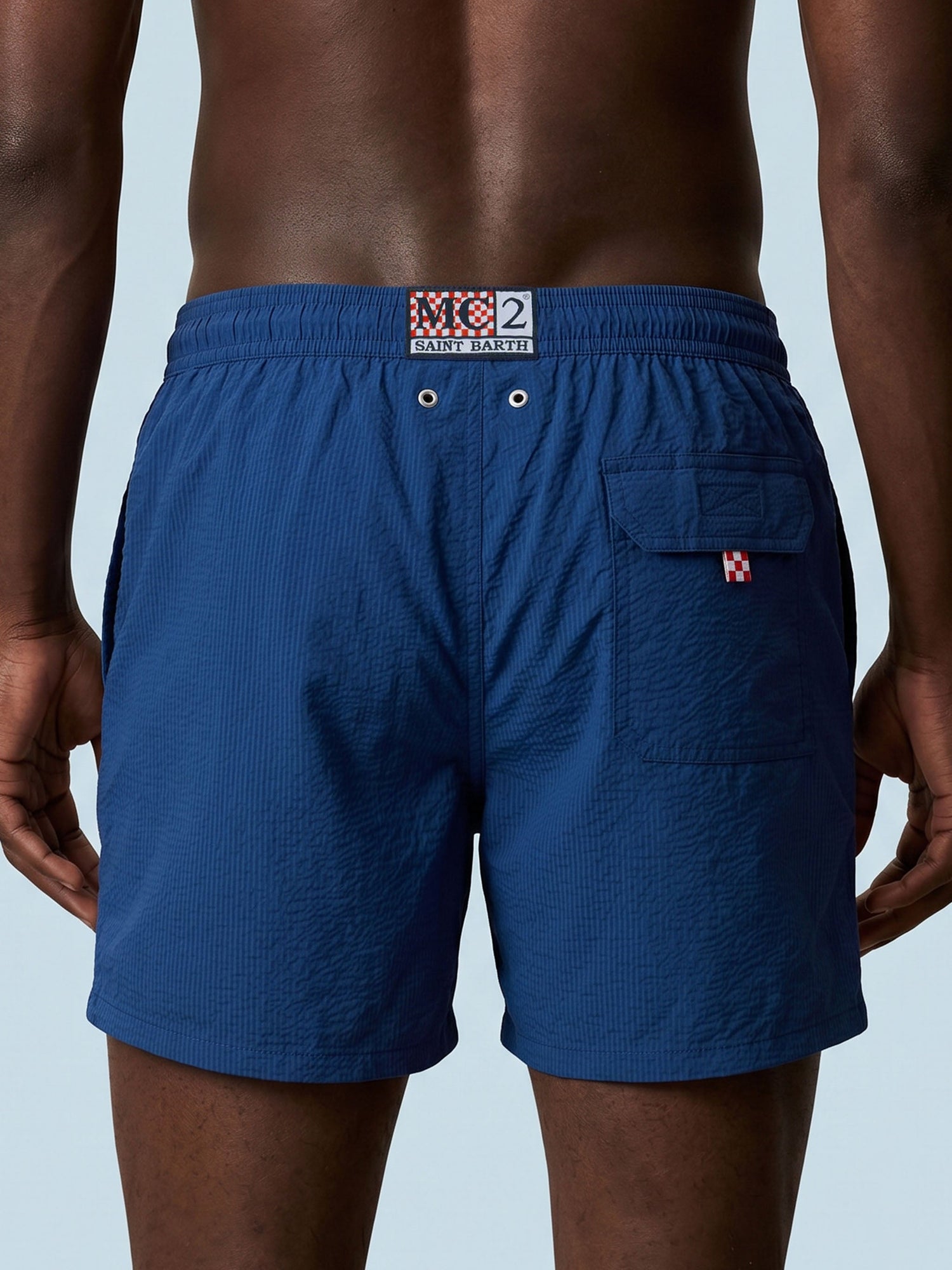 Men Solid Color Seersucker Swim Shorts