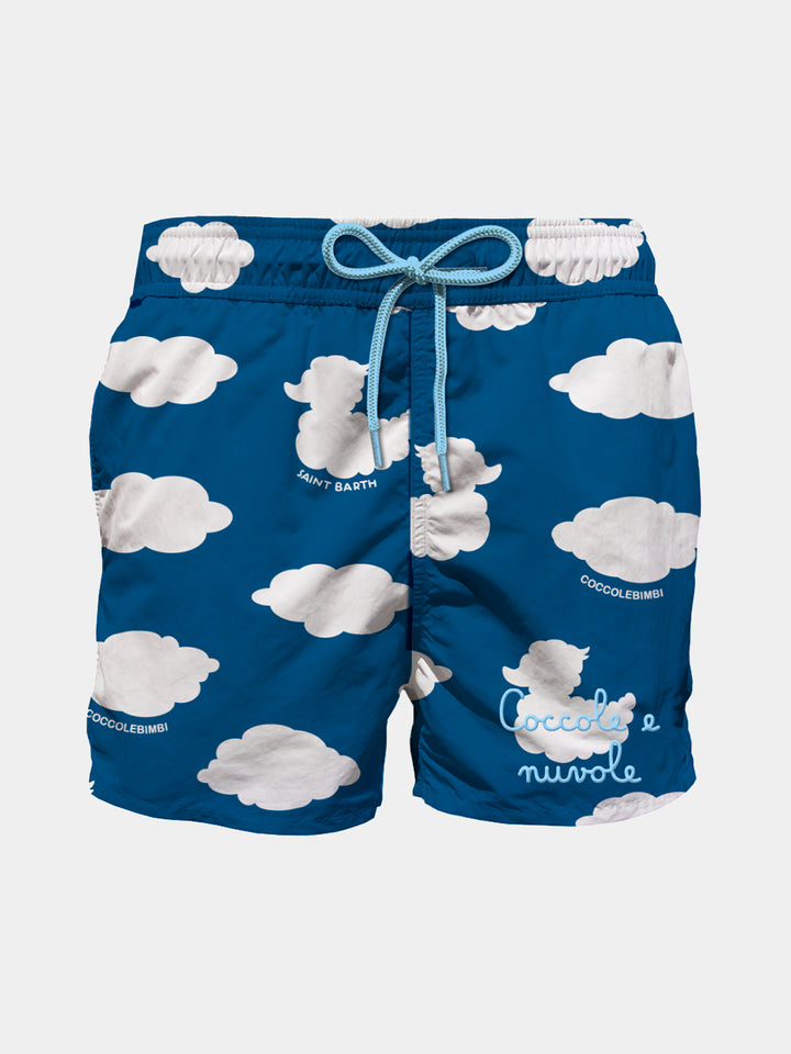 Boy classic swim shorts with clouds print and embroidery | COCCOLEBIMBI SPECIAL EDITION - MC2 Saint Barth