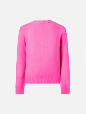 Fluo pink crewneck Princess Soft with  Adoro jacquard