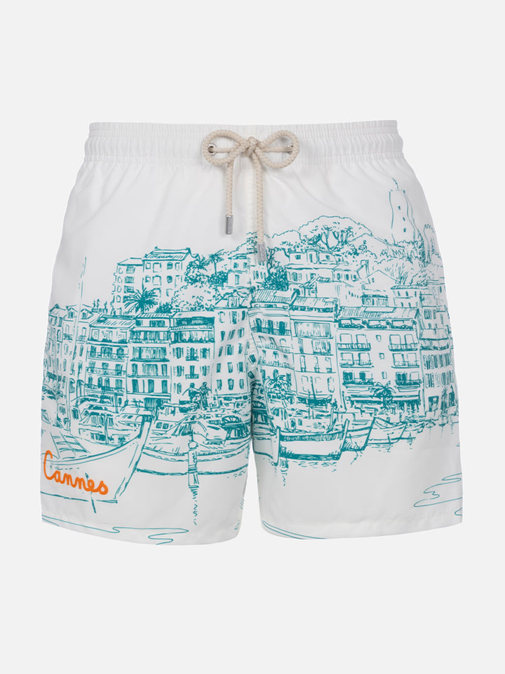 Costume mare lunghezza media Gustavia con stampa Cannes