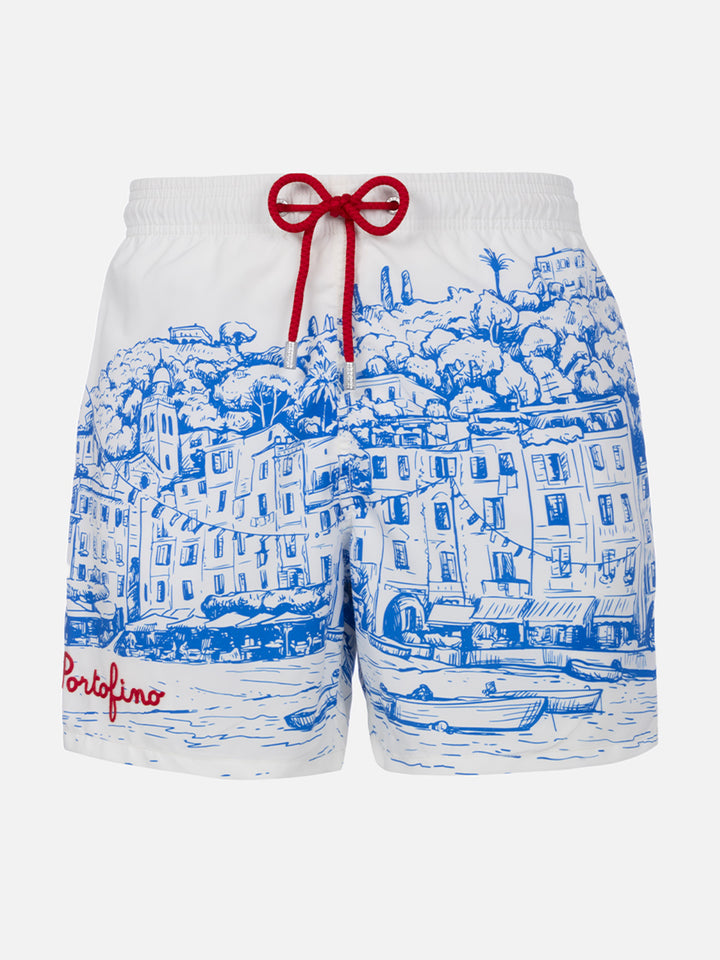 Man mid-length Gustavia swim-shorts with Portofino placed print - MC2 Saint Barth