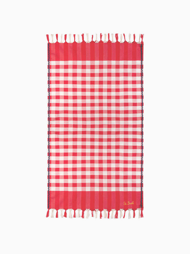 Fouta with navy blue wave trim and gingham print - MC2 Saint Barth