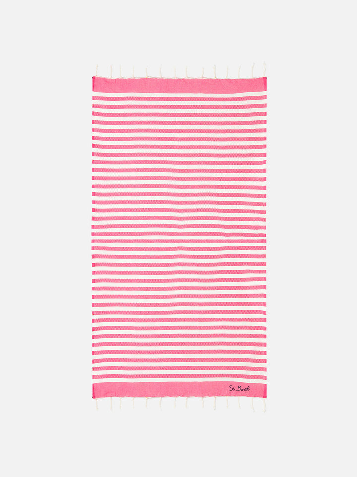 Cotton beach towel Fouta with fuchsia striped print - MC2 Saint Barth