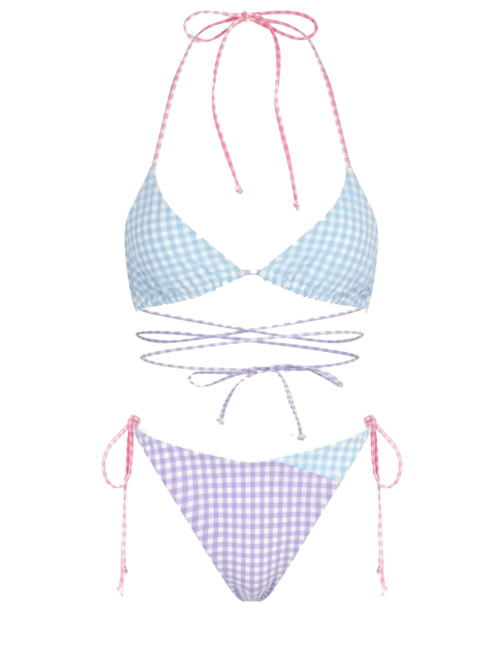 Gingham triangle bikini with long laces - MC2 Saint Barth