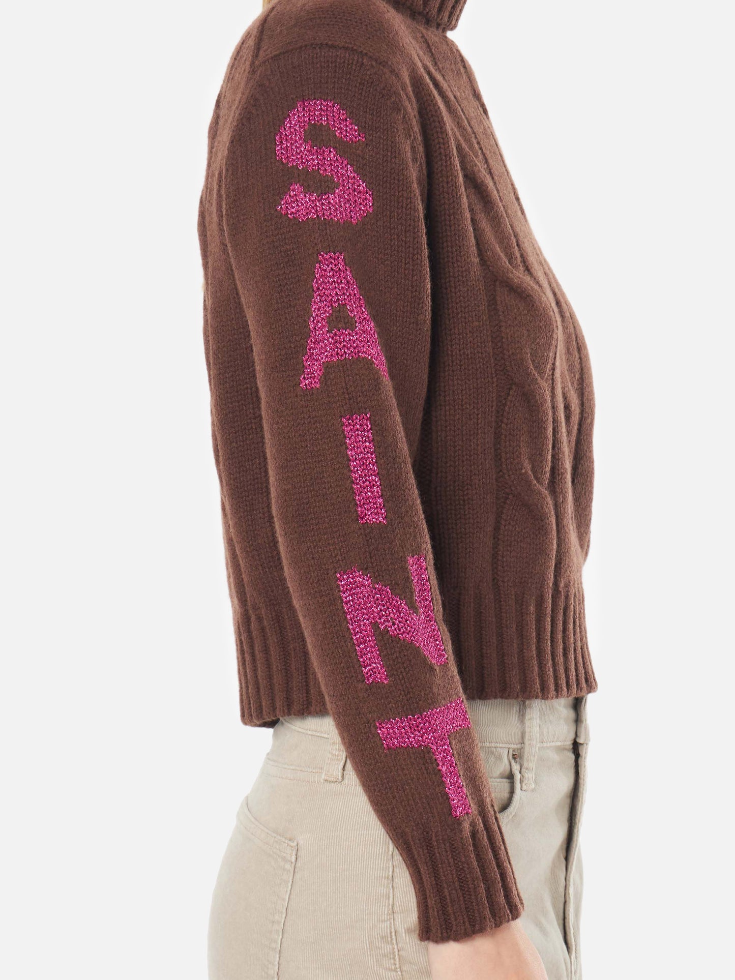 Woman turtleneck braided sweater with Saint Moritz jacquard