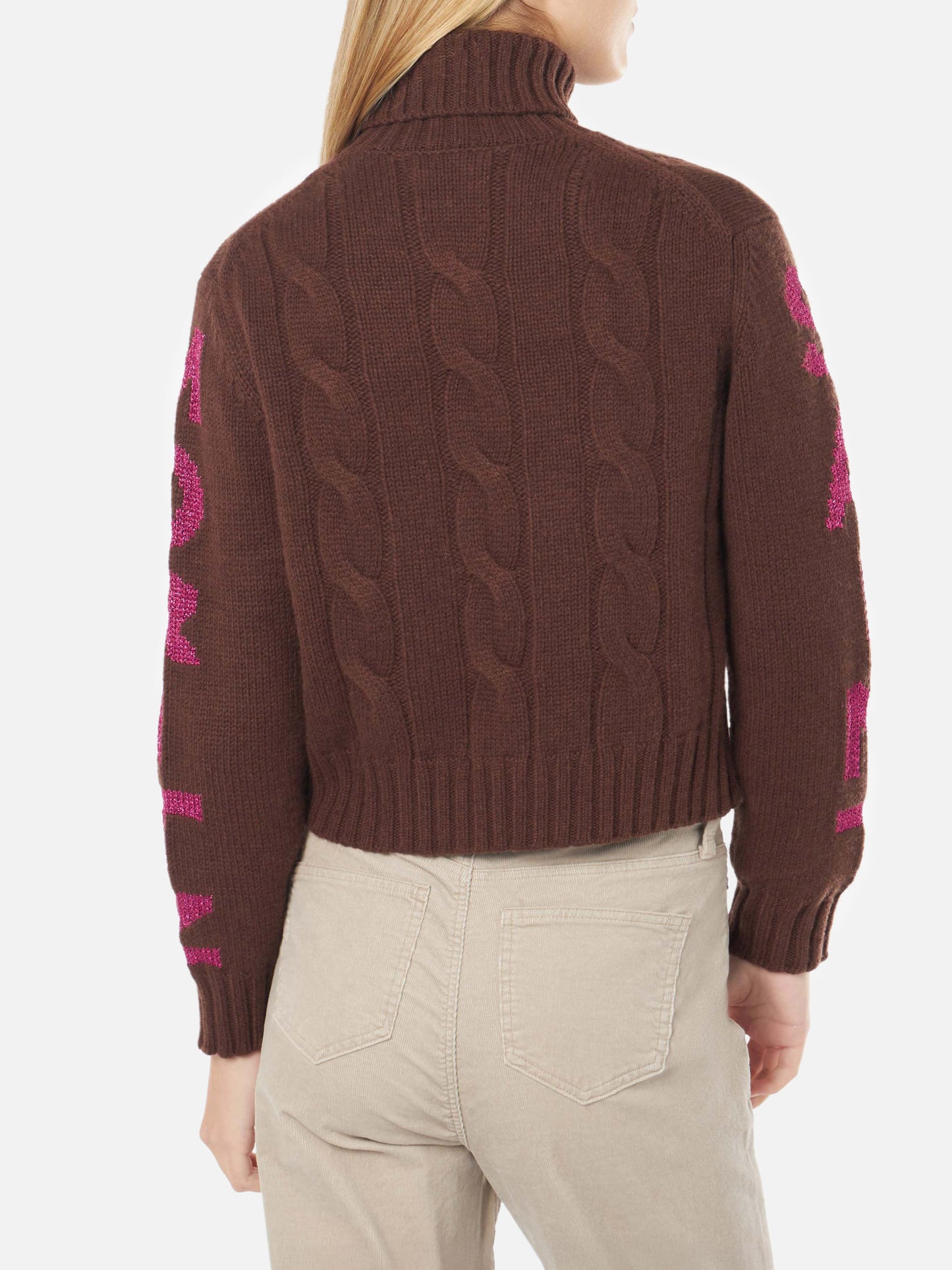 Woman turtleneck braided sweater with Saint Moritz jacquard