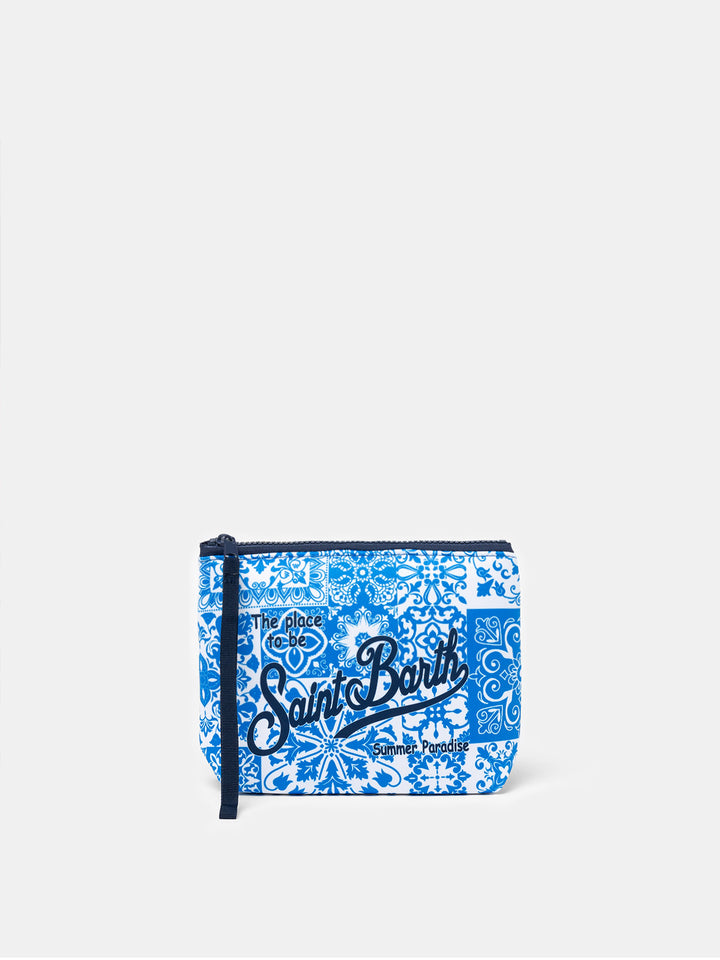Pochette Scuba Aline con stampa maiolica