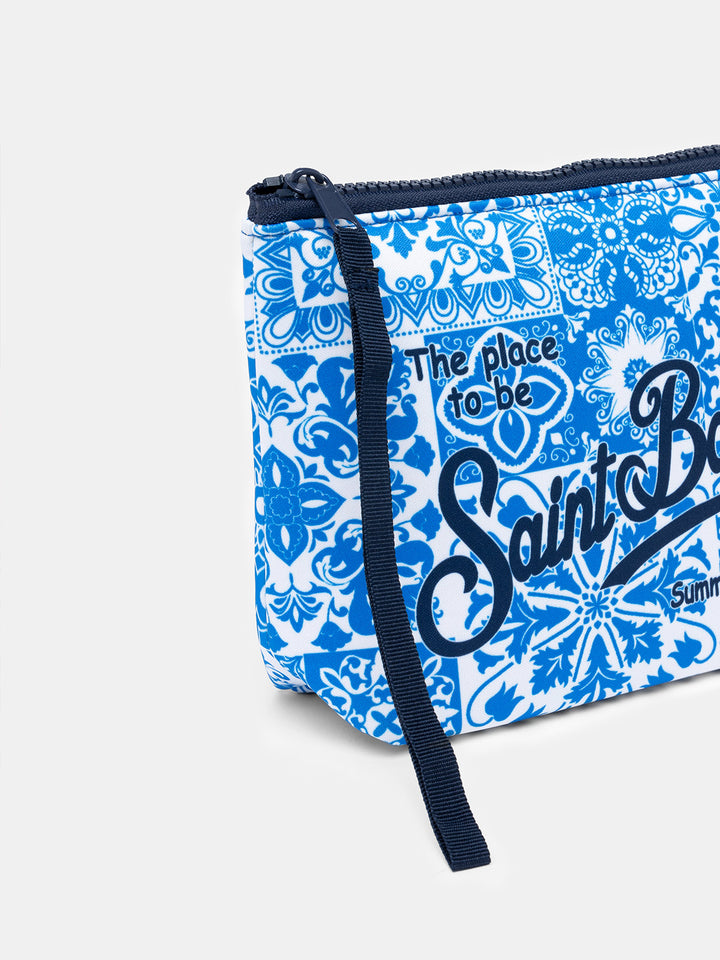 Pochette Scuba Aline con stampa maiolica