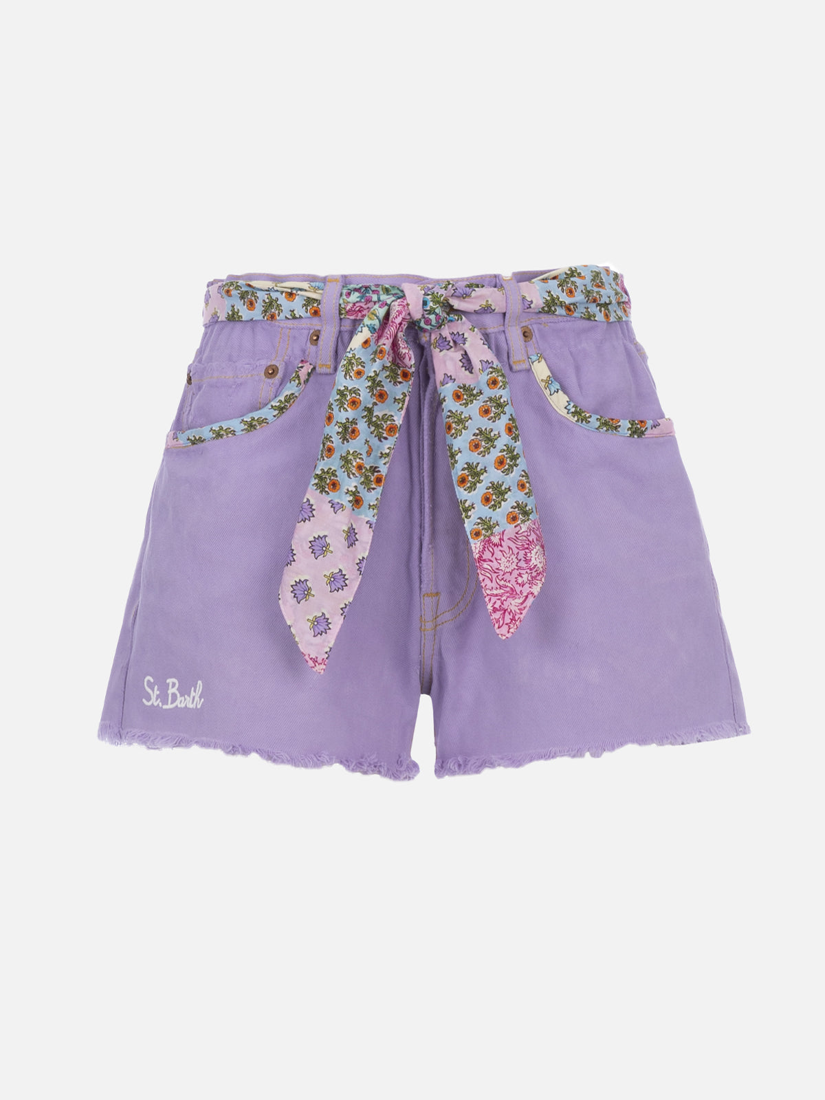 Woman upcycled denim shorts Arizona with patches - MC2 Saint Barth