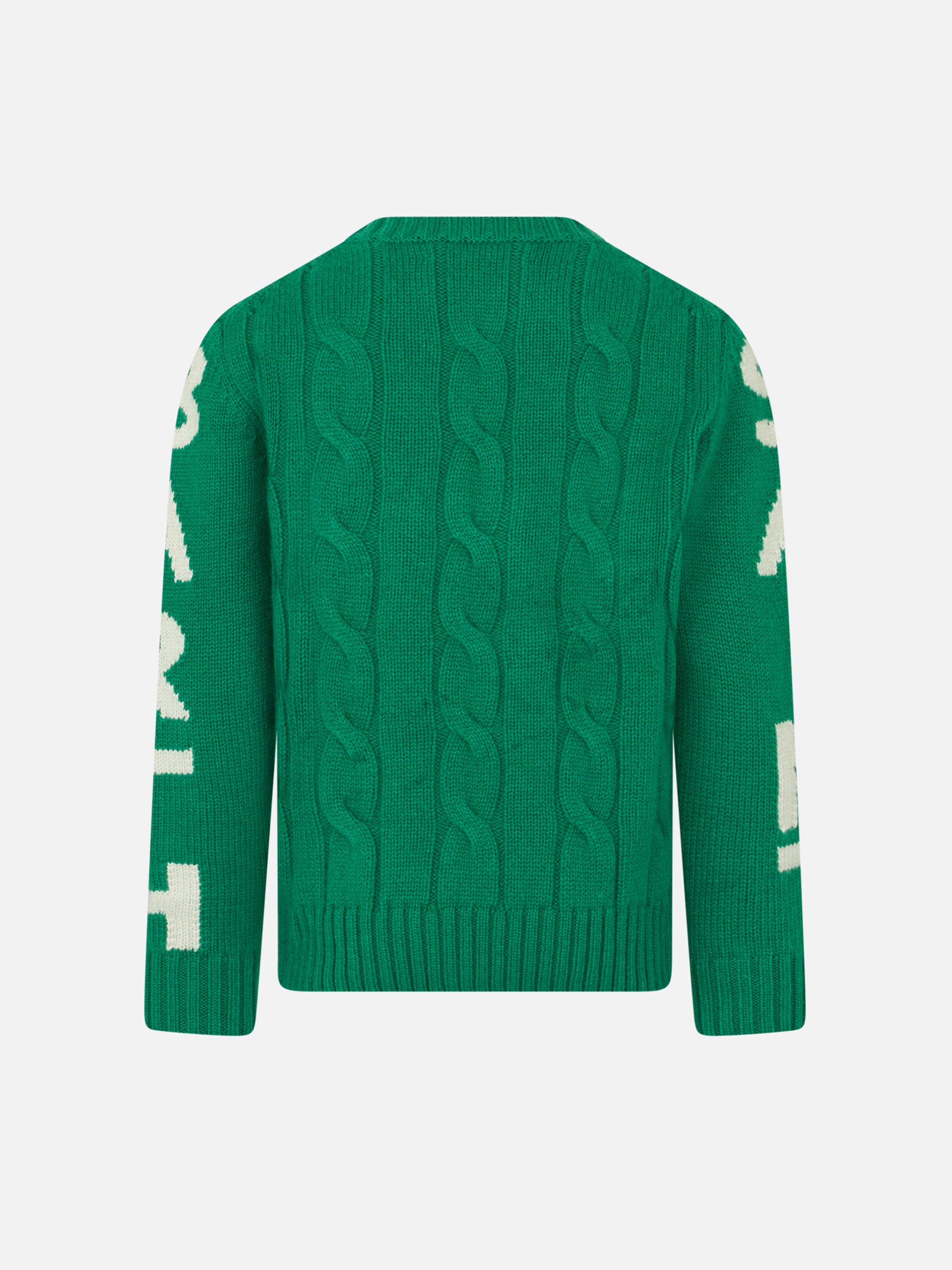Boy green cable knit sweater Bergen Jr with Saint Barth jacquard - MC2 Saint Barth