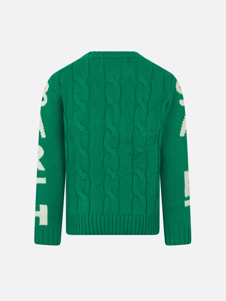 Boy green cable knit sweater Bergen Jr with Saint Barth jacquard - MC2 Saint Barth