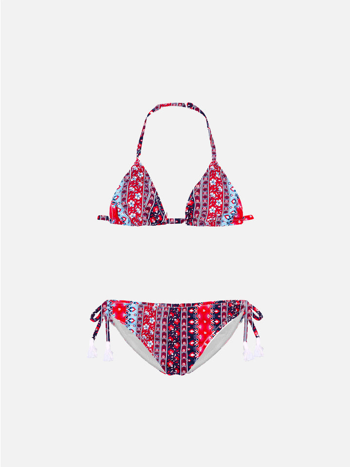 Red and blue gipsy print girl's bikini - MC2 Saint Barth