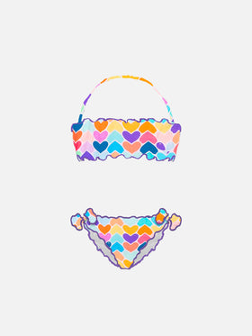 Girl bandeau bikini with multicolor hearts print - MC2 Saint Barth