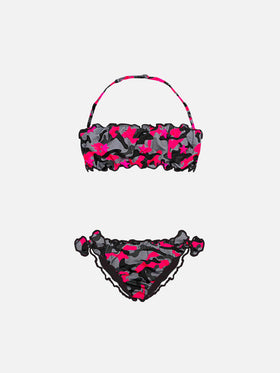 Girl bandeau bikini with fucsia mimetic print - MC2 Saint Barth