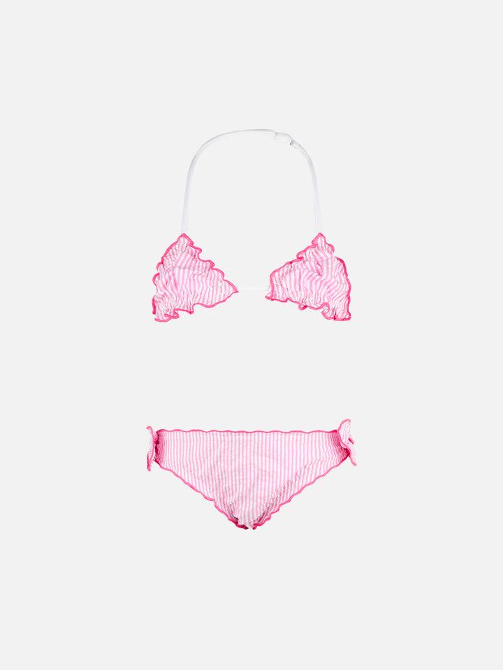 Girl triangle seersucker bikini with stripes - MC2 Saint Barth