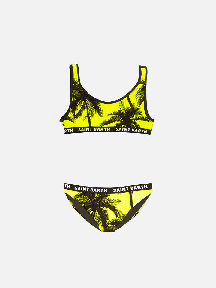 Black palm all over print girl's bralette bikini - MC2 Saint Barth