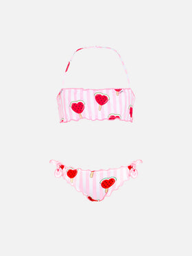 Girl classic bandeau bikini Emy with hearted watermelon print - MC2 Saint Barth