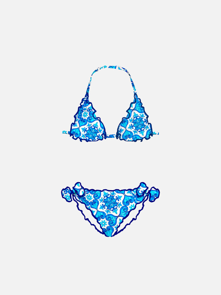 Girl triangle bikini with majolica print - MC2 Saint Barth