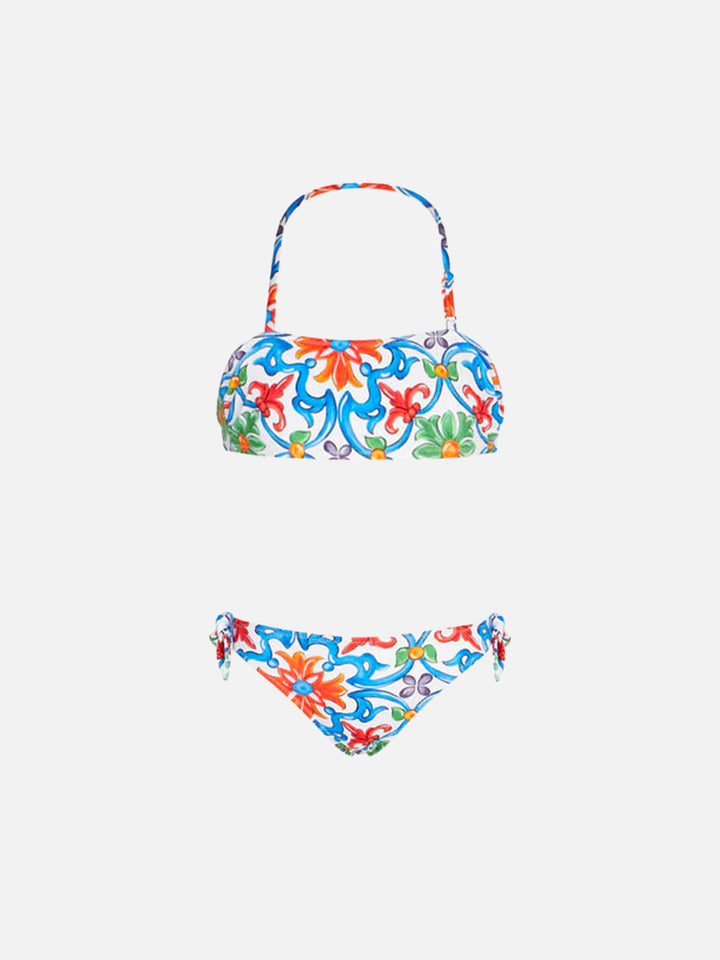 Girl bandeau bikini with maiolica print - MC2 Saint Barth