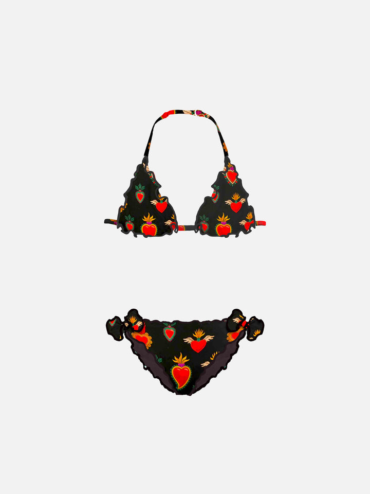 Girl triangle bikini with sacred heart print - MC2 Saint Barth