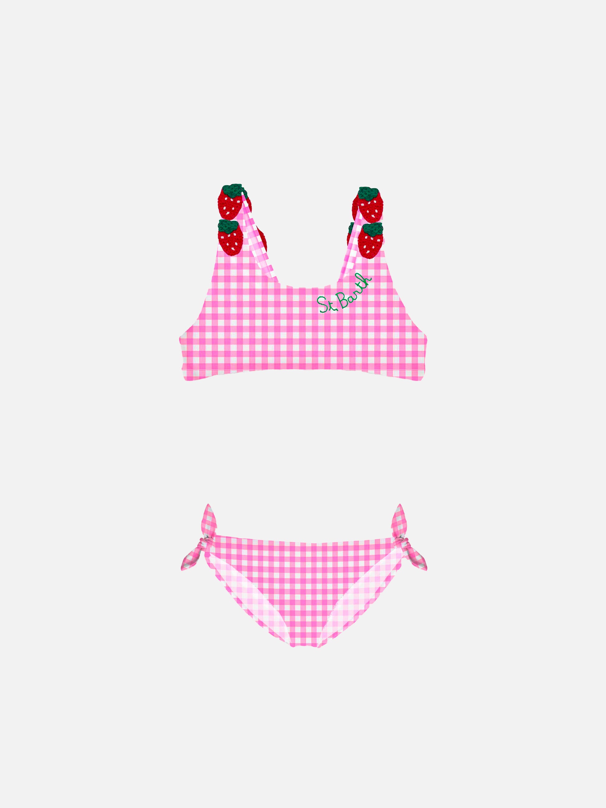 Pink vichy print girl bikini with strawberry applied - MC2 Saint Barth